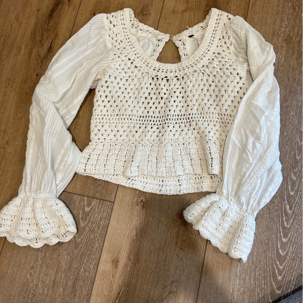 Free People White Crochet Top